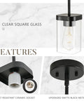 Lit Modern Clear Glass Pendant Lights 3 Pack Adjustable Hanging Lighting For Kitchen Island Hallway Porch Bedroom 60W Equivalent Height Adjustable Cord Sleek Minimalist Ceiling Fixture clear glass shade with black base features