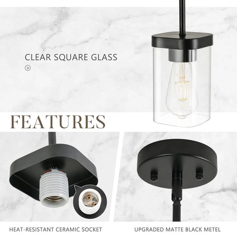 Lit Modern Clear Glass Pendant Lights 3 Pack Adjustable Hanging Lighting For Kitchen Island Hallway Porch Bedroom 60W Equivalent Height Adjustable Cord Sleek Minimalist Ceiling Fixture clear glass shade with black base features