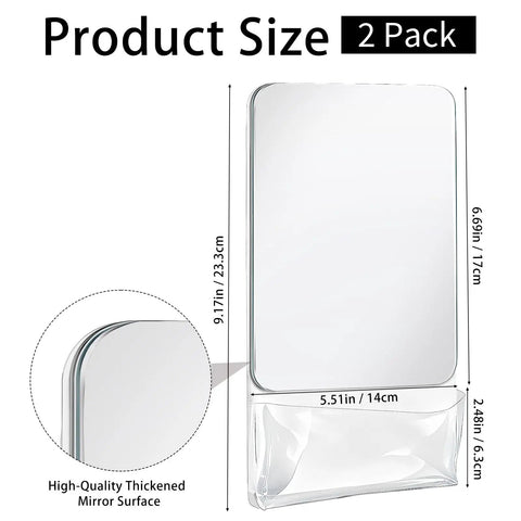 Size dimensions of Two Pack Magnetic Locker Mirrors With Storage Pocket, Real Glass 9 Inch, Magnetic Backing