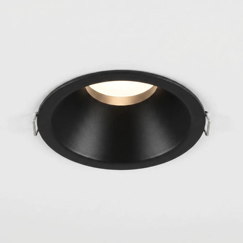 Operitacx Black Metal MR16 Downlight Housing, Fits 1.57" Cut-Out, 3.3" OD, round recessed ceiling spotlight trim, top view.