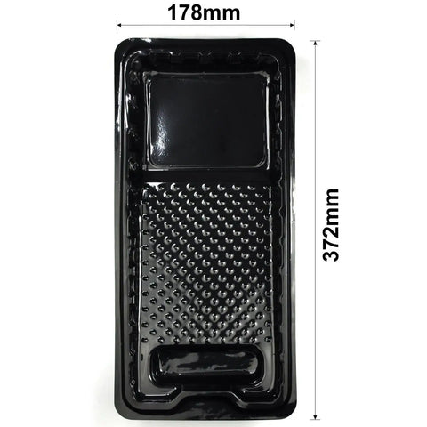 Disposable 4 Inch Paint Tray Liners 12 Pack Mini Plastic Trays Liner Set showing black paint tray dimensions