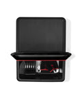 Weather Resistant Outdoor Storage Bin For Grill Tools And Gear With Hinged Lid in black, open showing organized tools inside