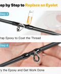 Ultimate Fishing Rod Repair Kit With All In One Supplies For Eyelet Replacement showing epoxy application on rod guides