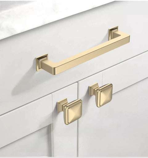 10 Pack 5 Inch Brushed Brass Cabinet Handles Set Gold Kitchen Cabinet Pulls for Cupboards and Drawers Durable Hardware Sleek Modern Pulls