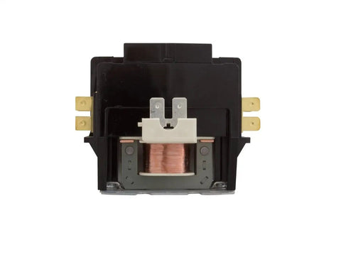 Professional Grade Industrial Magnetic Contactor 50 Amp 115 Volt Ac Coil Double Pole Single Throw Heavy Duty Power Switch front view with copper coil.