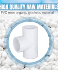 Three Way PVC Tee Fittings 3/4 Inch Furniture Grade Connectors shown with raw PVC resin material background