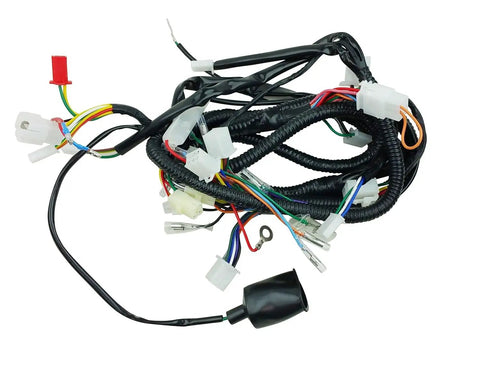 Complete GY6 Wiring Harness For 50cc 70cc 90cc 110cc 125cc 4 Stroke ATVs Mopeds Dirt Bikes Go Karts Ride Ready Replacement Upgrade TaoTao VIP 139QMB Compatible with Various 50cc to 125cc Engines showing connectors and wires