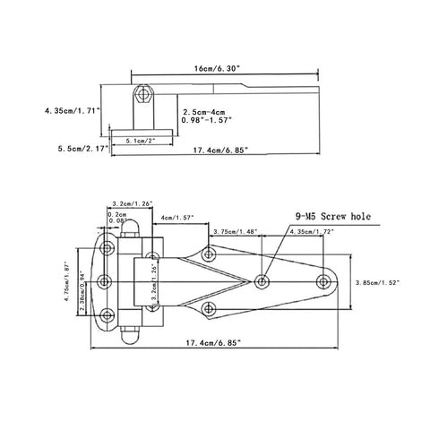 Top Tier Stainless Steel Heavy Duty Refrigerator Door Hinge specifications diagram with dimensions for industrial use.