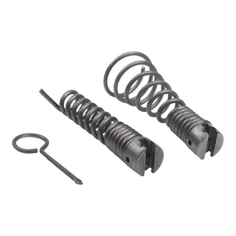 Heavy Duty Six Piece Drain Auger Kit mounts to standard electric drill with metal coil springs and tools for clog removal.