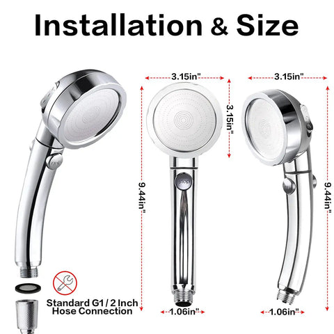 High Pressure Handheld Shower Head With On Off Pause Switch No Fuss 3 Settings Water Saving 1.6 GPM Chrome Finish Easy Shutoff