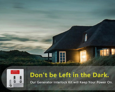 House with lights on and Generator Interlock Kit For 150 And 200 Amp Panels Like Square D QO And Homeline, 1 3/8 Inch Spacing shown
