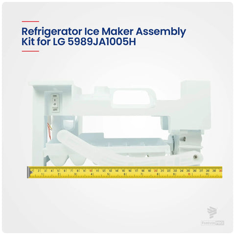 Ice Maker Assembly Kit For LG Refrigerator Compatible With 5989JA1005H shown with a yellow measuring tape for size reference