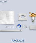 Rainfall Shower System With 10 Inch Wall Mount Head, Single Lever Mixer, SUS304 Stainless Steel, Rough In Valve, Chrome components