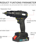 Heavy Duty Cordless Blind Rivet Nut Tool With 21V Brushless Motor And No Sweat Automatic Ramm Gun side view with features highlighted.