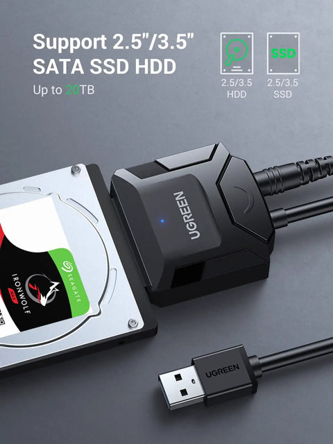 SATA To USB 3.0 External Drive Adapter Cable For 3.5 And 2.5 Inch SSD HDD, UASP Enabled, Plug-N-Play, No-Fuss 5Gbps Transfer
