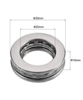 Front view of chrome steel thrust ball bearing, 20 mm inner, 35 mm outer, 10 mm thick.