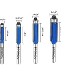 Pro Grade Top Bearing Flush Trim Router Bit Set Of 4 With 1/4 Inch Shank Cut To Heights Of 1/4, 5/16, 3/8 And 1/2 Inch