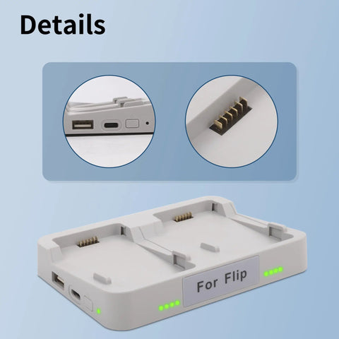 Dual Battery Charger For Flip Drone Battery With 45W Display And Parallel Charging Hub Charge Two Batteries At Once With USB Cable