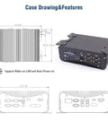 Case drawing features of Workhorse Mini Desktop Pc Powered By Intel Core I7 8550U, measuring detailed dimensions.
