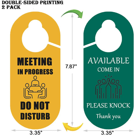 Double-Sided Meeting In Progress Door Sign Pack Of 2 Do Not Disturb And Available Signs For Office 3.35x7.87 inch
