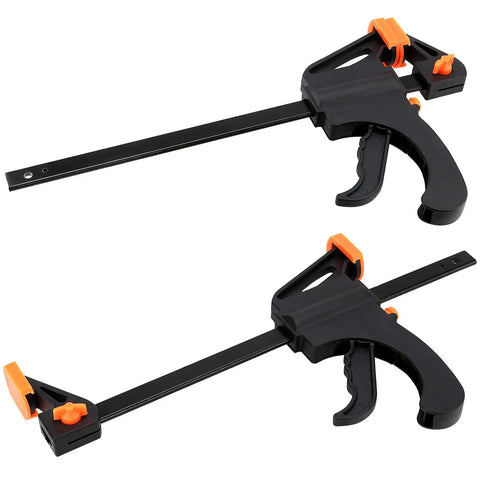Two Eight Inch Quick Grip Clamps Four Pack Adjustable Wood Clamps For Woodworking Bar Clamps For Furniture Assembly And Light Duty Projects Up To 150 Lbs Clamping Force visible on white background.