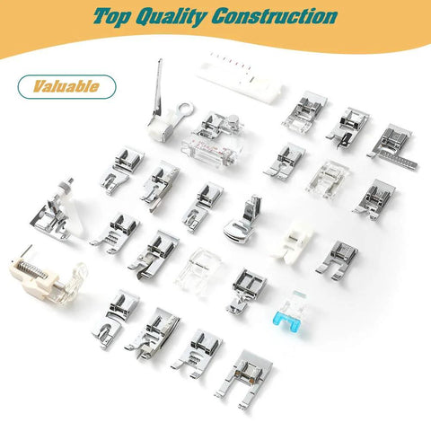 Aiskaer 48-piece sewing machine presser feet set; silver metal feet with clear plastic parts, assorted for brands