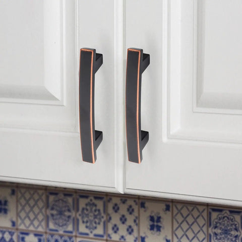 Oil Rubbed Bronze Cabinet Pulls 30 Pack 5 Inch Center To Center Kitchen Cabinet Hardware installed on white cabinets