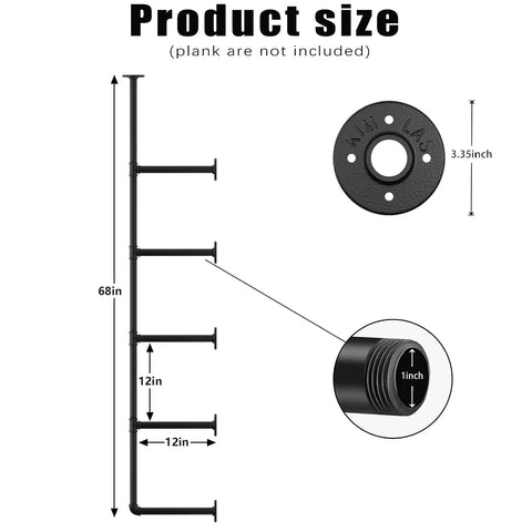 Industrial Iron Pipe Shelving Set With Brackets For Farmhouse Walls, DIY Pipe Shelves For Kitchen Living Room Bar And Cafe Decor, 3 Pieces, 5 Tiers, 68 Inch Tall, 12.2 Inch Between Shelves