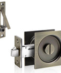 Privacy Pocket Door Lock And Pull In Stainless Steel 304 With Antique Brass Finish Emergency Unlock Feature, square design