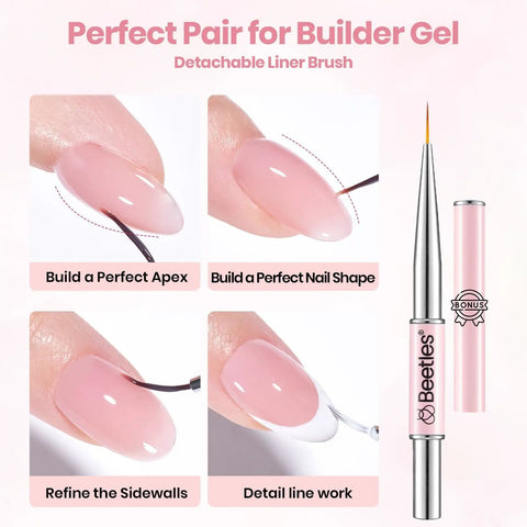 HEMA Free Builder Gel Nail Kit with brush demonstrating apex, shape, sidewalls, and detail line work