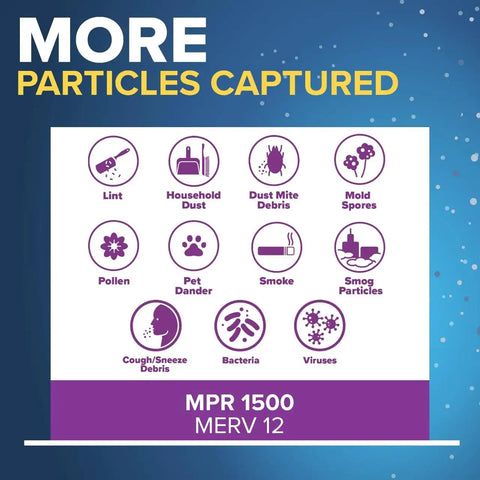 Smart 20x30x1 Air Filter With Bluetooth Life Tracking MERV 12 MPR 1500 allergens bacteria viruses illustration