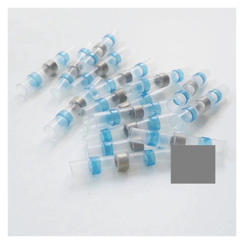 Image of Heat Shrink Wire Terminals Kit For Automotive Spade Connectors, clear insulated solder seal terminals on white background.