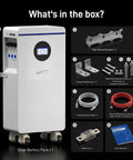 Top Shelf Heavy Duty 48V 314Ah LiFePO4 Battery With 300A Smart BMS And Bluetooth App Control For Solar Home Backup Or RV Off Grid Energy Storage contents of the box displayed.