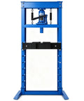 Professional Grade Heavy Duty Garage Workhorse 12 Ton H Frame Hydraulic Shop Press with adjustable work table and dual press plates.