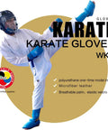 Blue Karate Shin Guard Set With Instep Protection And Gloves, WKF Certified For Training And Competition, martial artist kick