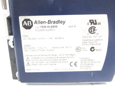 Close-up of Industrial Power Supply 1606 XLE80E Series A For Automation Systems New Surplus Factory Sealed options visible on label.