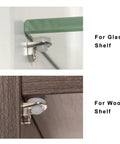Heavy Duty Nickel Metal Shelf Peg Pins And Clips With Stick Tight Silicone Tips For 5MM Display Rack Holes mounted on glass and wood shelves.
