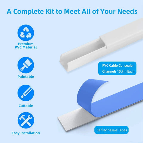 Cord Hider Wall Cable Cover 142 Inch Kit With 9 Channels ROHS And REACH Certified Raceway Concealer, PVC material shown