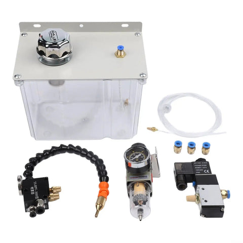 Built Tough Kickass Three Liter Machine Tool Cooling Sprayer With Smooth Precision Dial Solenoid Valve and accessories laid out.
