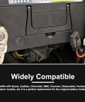 Heavy Duty Base Clamp Battery Hold Down Kit For Cars Trucks Suv Anti Vibration Stabilizer installed in a vehicle battery compartment.