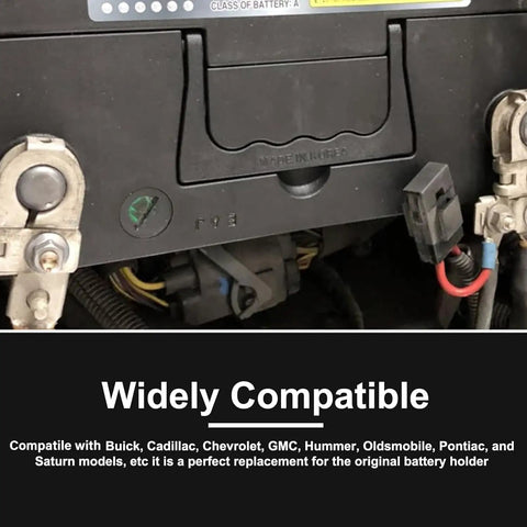 Heavy Duty Base Clamp Battery Hold Down Kit For Cars Trucks Suv Anti Vibration Stabilizer installed in a vehicle battery compartment.
