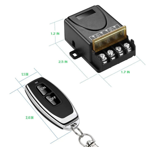 Long Range Wireless Remote Switch With 328 Ft Reach, 12V/24V/48V/72V 30A Relay, Plug And Play DC Motor And Luminaire Control with key fob