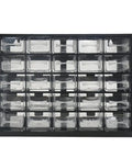 Front view of Plastic 25-Drawer Parts Storage Organizer Box for Small Hardware and Craft Components, 29.5x22.6x12.5 cm.