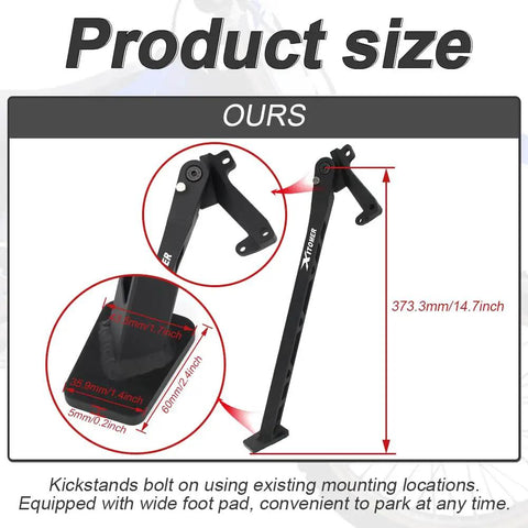 Aluminum Dirt Bike Kickstand Side Stand For WR250F WR400F WR426F WR450F YZ125 YZ250 YZ250F YZ400F YZ426F YZ450F Models, product size view.