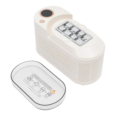 Fast Freeze Mini Countertop Ice Maker features a clear viewing lid and ice tray, compact design for portable use.