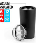 20 Oz Double Wall Vacuum Insulated Stainless Steel Tumbler With Slide Top Leakproof Lid showing black finish and clear lid.