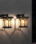 Lit Two Pack Solar Wall Lights Outdoor With Motion Sensor And Dusk To Dawn Waterproof Lantern Sconces mounted on wall