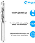 One Eighth Inch Carbide Drill Bits Set For Metalworking, Tungsten Carbide Long Life, showing size specifications and material details