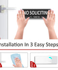 Installation steps for Two Pack No Soliciting Sign For Front Door Aluminum Metal Self Adhesive Built Tough Rust Free No Fade 7.5 By 2.5 Inches High Visibility White On Black Sign For House Home Office Window.