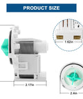 White dishwasher drain pump assembly with green impeller; side view of compact plastic unit.